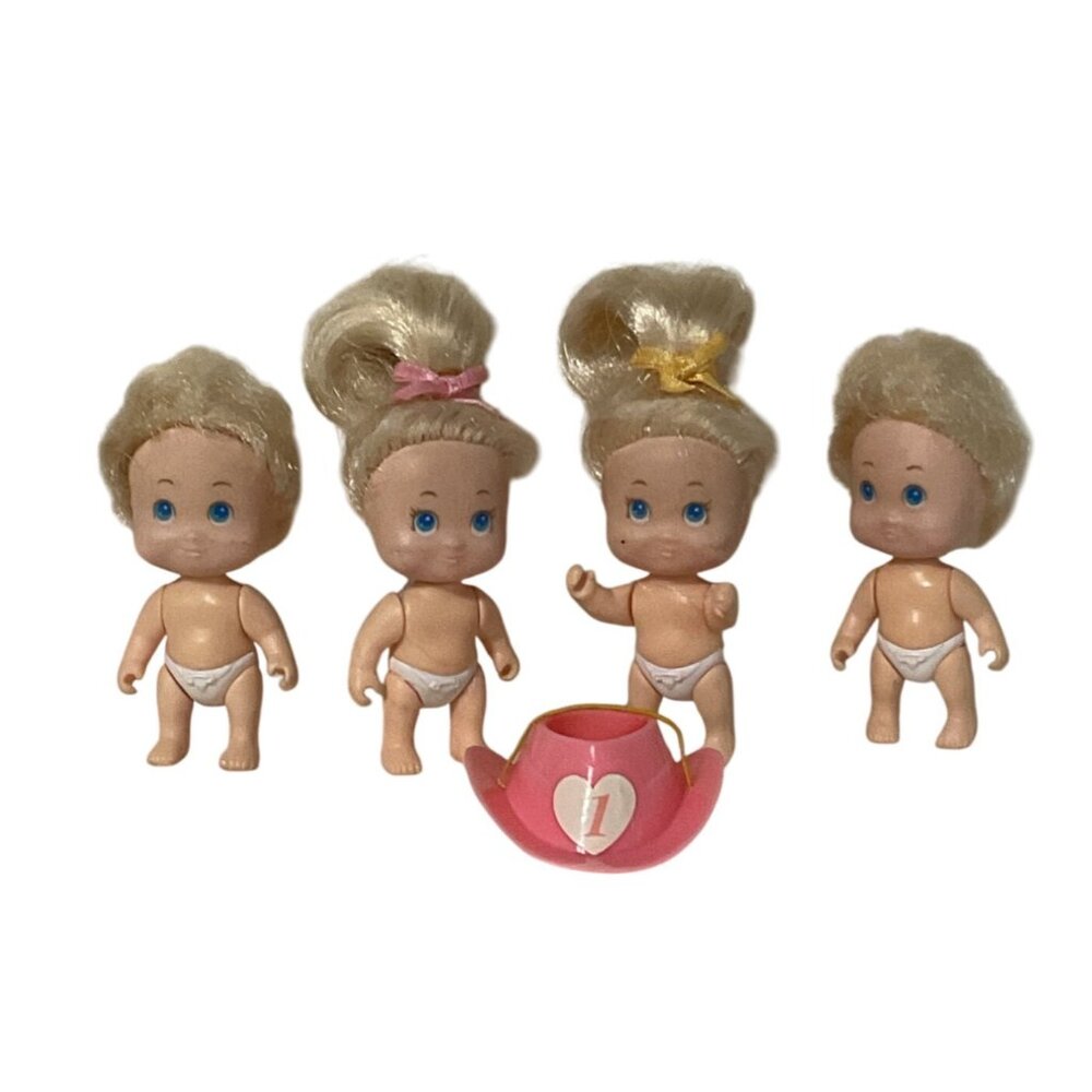 Vintage Mattel Tyco Quints Baby Dolls Set Of 4 With western hat cowboy cowgirl
